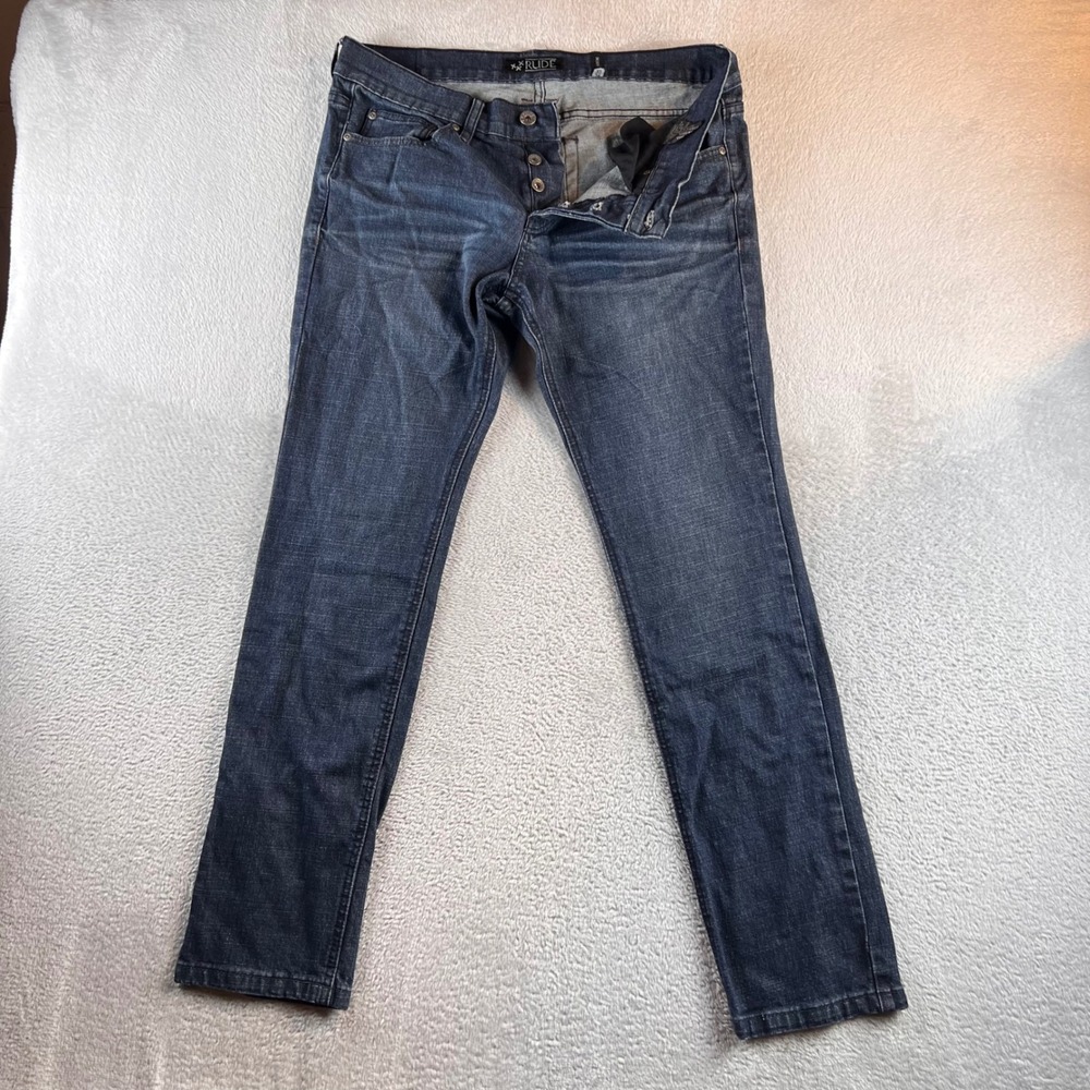 Rude Skinny Jeans Mens 34x32 Dark Wash Blue Denim Button Fly HTM1818-14
